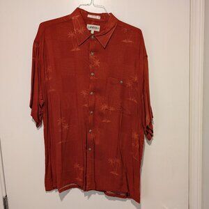 Campia Men's XXL Button Front Reddish color with Palm Trees Short Sleeves